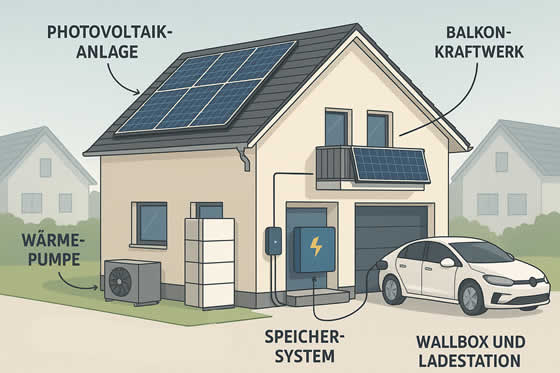 Skizzierte Ansicht - Einfamilienhaus - Photovoltaik-Energielösungen Skizzierte Ansicht - Einfamilienhaus - Photovoltaik-Energielösungen
